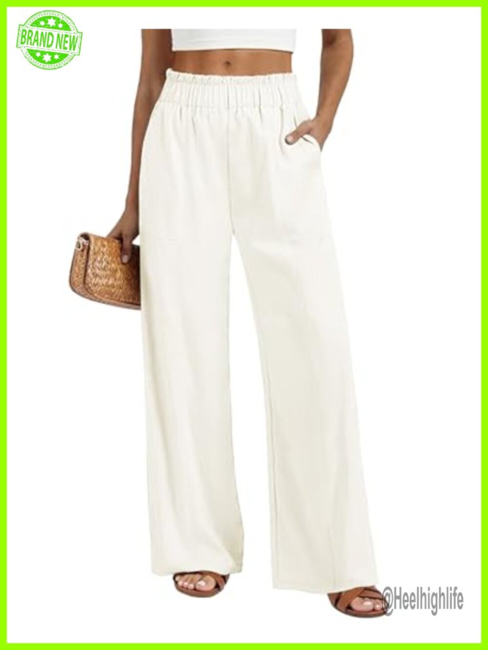 Linen Feel Wide Leg Palazzo Pants High Waist Flowy Casual Trousers